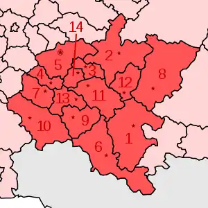 Carte du district fédéral de la Volga présentant le découpage en sujets fédéraux