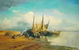 Vue de la Volga. Barques, 1870.