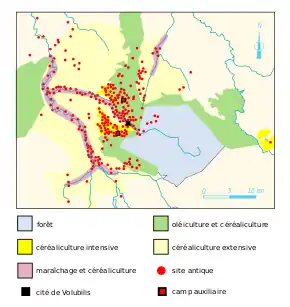 Carte de l'agriculture dans la région de Volubilis