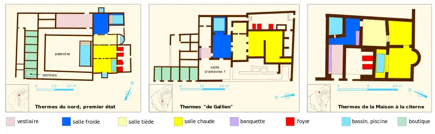 Plans de quelques thermes de Volubilis