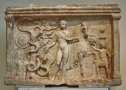 Relief votif de Polydeukès, IIe siècle, Musée national archéologique d'Athènes (Inv. 1450).