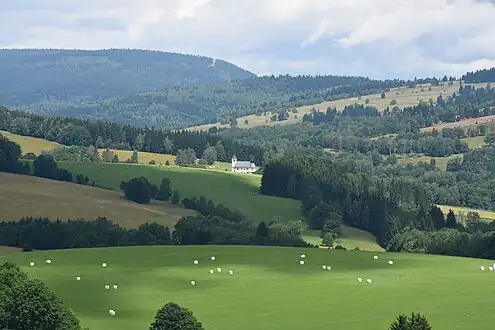 Paysage pastoral à Bartošovice v Orlických horách.