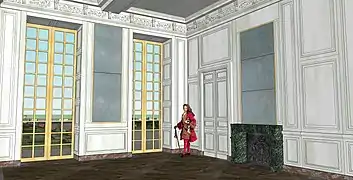 Essai de restitution de la chambre du duc de Bourgogne à Meudon, vers 1702.