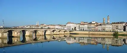 Vue du pont Saint-Laurent et de la ville de Mâcon.