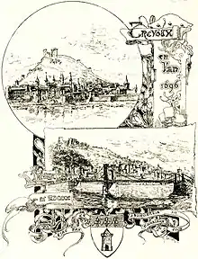 Gravure de 1900 représentant deux époques de la ville de Trévoux.
