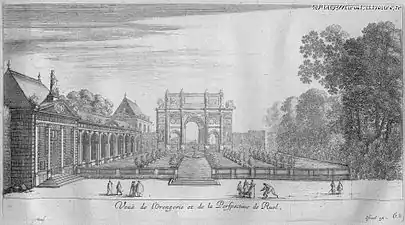 Vue de l'orangerie et de la perspective.