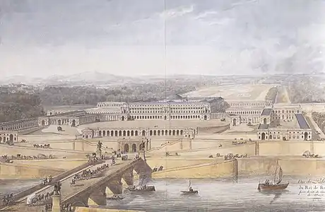 Vue du palais du roi de Rome depuis le Champ de Mars.