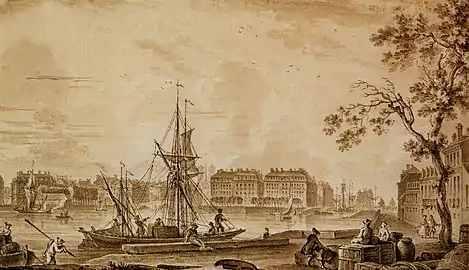 Le port vu de l'île Gloriette au XVIIIe siècle.