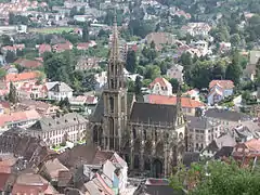 Vue d'ensemble de la collégiale dans la ville