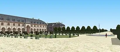 Vue sur le parterre de l'Orangerie de Roissy. XVIIIe siècle.