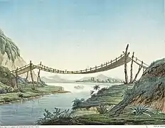 Pont de cordage de Penipe. Alexander von Humboldt (1813),  Vues des Cordillères, et monuments des peuples indigènes de l'Amérique.