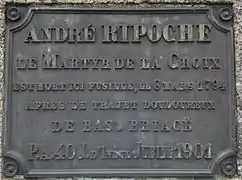 Plaque commémorative, croix de la Ganichère, la Chapelle-Heulin.