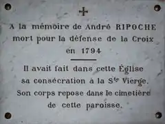 Plaque en l'église Saint-Eutrope, la Chapelle-Heulin.