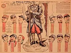 Découpages Pellerin : Imagerie d'Épinal no 17 (tirettes) - série de guerre (1915) : le poilu-type.