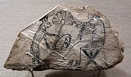 Chat au service d'une souris. Ostracon. Musée de Brooklyn