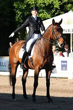 Bang Larsen et Fitou L, un cheval Danois sang-chaud, sur une compétition de dressage.