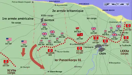 carte présentant les positions et mouvements alliés et allemands au cours de l'offensive