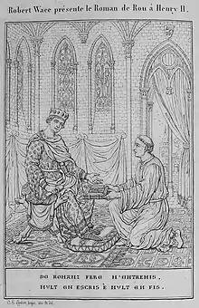 Wace présente le Roman de Rou à Henri II.