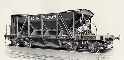 Wagon-trémie à guérite de la société des mines de l'Ouenza, Algérie, années 1920.