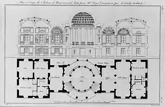 Esquisse de plan du premier étage et coupe du château