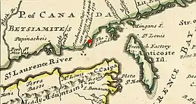 Gravure représentant le territoire des Papinachois près de la rivière Manicouagan en 1713.