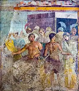 Achille contraint de céder Briséis à Agamemnon (Ier siècle), fresque, musée archéologique national de Naples.