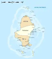 Cartographie de l'île de Wallis, on distingue les trois districts.
