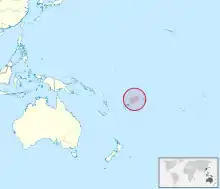 Carte de l'Océanie montrant l'Australie, les côtes de la Chine, du Japon (à gauche), et au milieu de la carte un cercle rouge entourant la localisation de Wallis-et-Futuna.