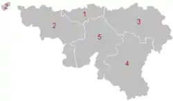 La Wallonie d'aujourd'hui: ses provinces. Le picard partage la Province de Hainaut (à l'ouest). avec le wallon présent partout ailleurs sauf le lorrain au sud de la Province de Luxembourg (et les marges germaniques de la Province de Liège (à l'est) et à Arlon).