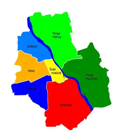 Le découpage administratif de Varsovie à partir de 1990