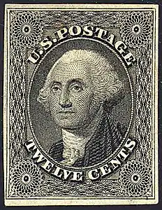 Timbre-poste, 12¢, G. Washington, 1851.