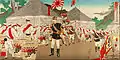 Retour triomphal d'Asan de l'Armée Impériale japonaise victorieuse, par Watanabe Nobukazu, ère Meiji, 1894.