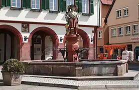 Fontaine et statue de Charles Quint devant la mairie.