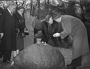 Glasbergen parlant à la reine Juliana près du dolmen D27 à Borger en 1955.