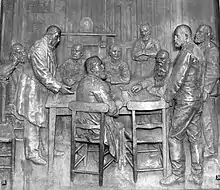 Le bas relief ouest consacré à la fin de la première guerre des Boers et à la signature du traité de paix entre les Anglais et Kruger