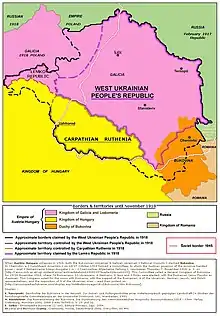 Revendications en Ukraine occidentale lors de la dislocation de l'Autriche-Hongrie.
