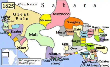 L'Empire du Mali et les États voisins vers 1625.