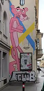 La Panthère rose sur une peinture murale de l'arrondissement de Neubau, à Vienne.
