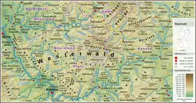 Carte topographique du Westerwald.