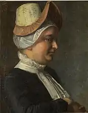 Femme de Frise-Occidentale en costume traditionnel. Peinture d'August Allebé.