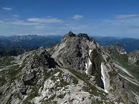 Vue de la face est du Westliche Wengenkopf depuis la via ferrata de Hindelang.