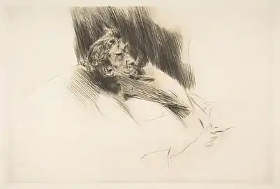 Whistler endormi (1897), pointe sèche, New York, Metropolitan Museum of Art.