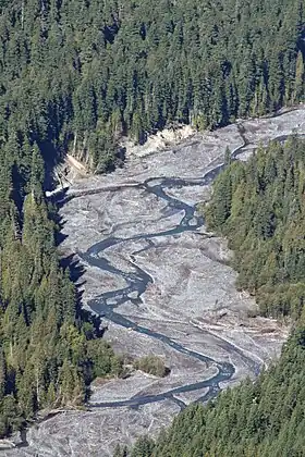 Petits méandres insérés dans des méandres plus larges (trace fossile de l'ancienne White River).