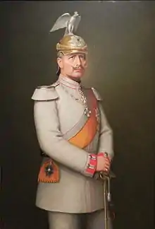 Guillaume II à la tête du régiment en uniforme blanc de parade; Peinture de AH Hering (1900)
