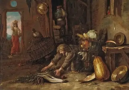 Intérieur d'une ferme avec un homme à genoux (1645) Musée Boijmans Van Beuningen, Rotterdam