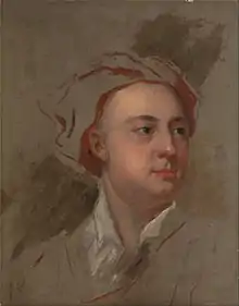 visage d'homme peint au milieu d'une simple esquisse de buste.
