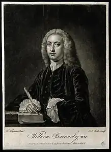 William Barrowby, manière noire d'après Francis Hayman (Wellcome Collection).