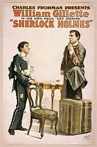 Le groom Billy avec Sherlock Holmes. Affiche pour la pièce Sherlock Holmes, de William Gillette