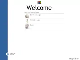 Écran d'accueil de Windows Neptune
