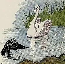 Illustration de la fable « Le corbeau et le cygne » par Milo Winter (1919).